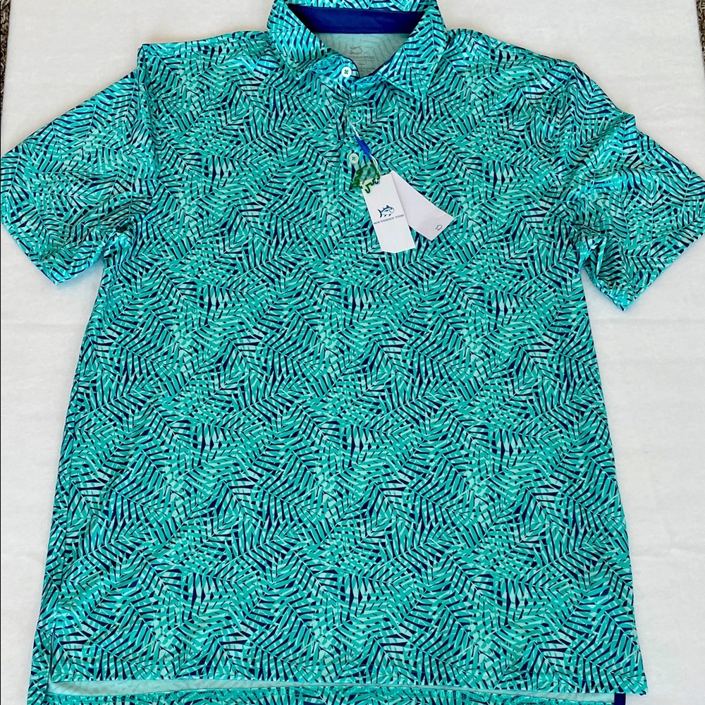 Southern Tide Teal and Navy Patterned Shirt